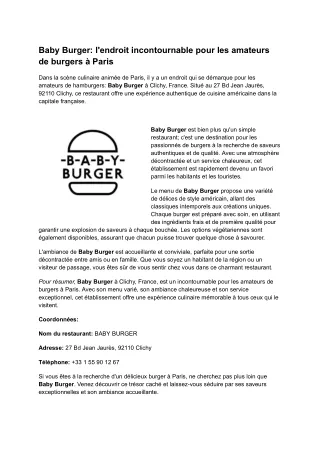 Baby Burger_ l'endroit incontournable pour les amateurs de burgers à Paris