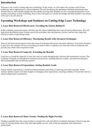 Upcoming Workshops and Seminars on Cutting-Edge Laser Technology