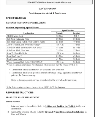2003 Buick Rendezvous Service Repair Manual