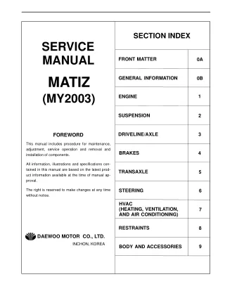 2003 Daewoo Matiz Service Repair Manual 1