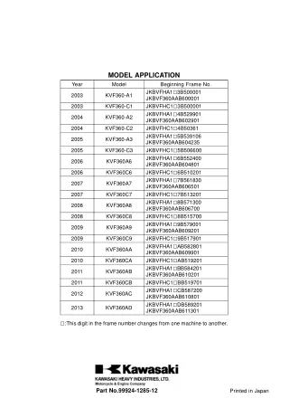 2003 Kawasaki KVF360A1 4x4 Prairie Service Repair Manual