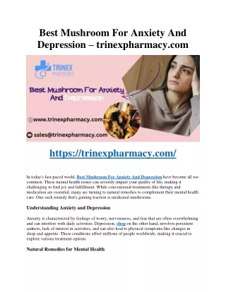 Best Mushroom for Anxiety and Depression - trinexpharmacy.com