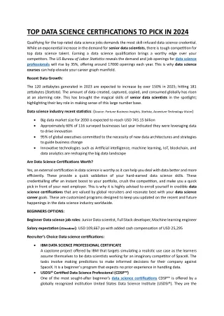 TOP DATA SCIENCE CERTIFICATIONS TO PICK IN 2024