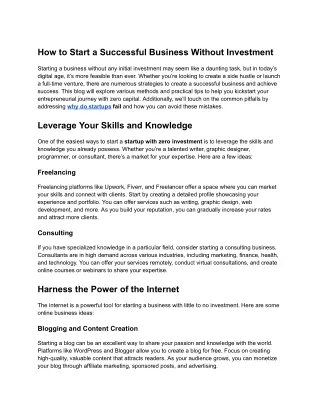 How to Start a Successful Business Without Investment