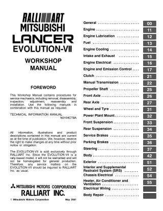 2003 Mitsubishi Lancer Evolution VII (EVO 7) Lancer Evolution VIII (EVO 8)Service Repair Manual