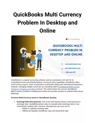 QuickBooks Multi Currency Problem In Desktop and Online