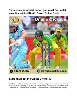 Crownonlinebook provides your favorite online cricket id .