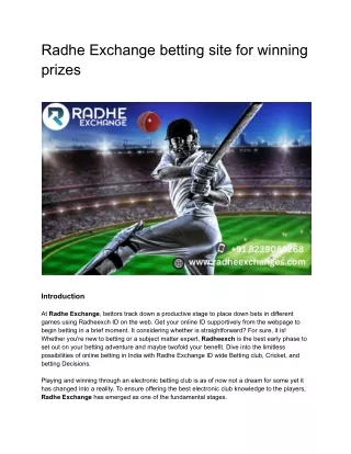 Radhe Exchange betting site for winning prizes