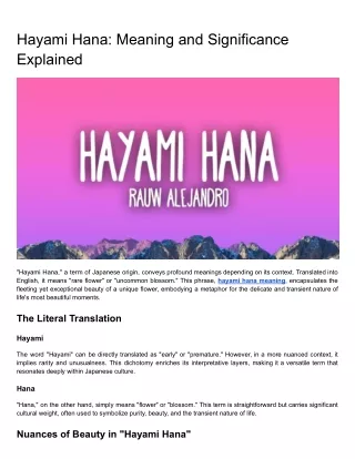 Hayami Hana: Meaning and Significance Explained