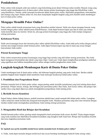 Membangun Karir di Dunia Poker Online