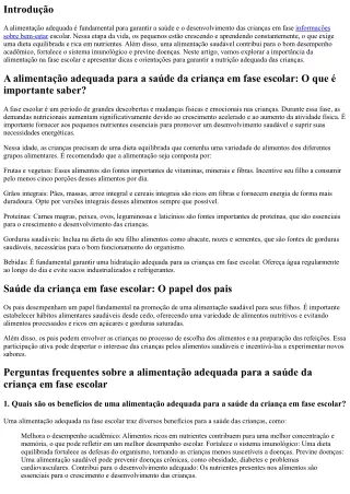 A alimentação adequada para a saúde da criança em fase escolar