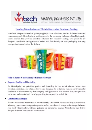 Vintechpoly Provides High-Quality Shrink Sleeves for Container Sealing