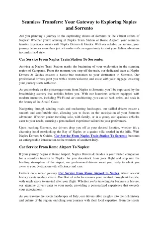 Seamless Transfers: Your Gateway to Exploring Naples and Sorrento
