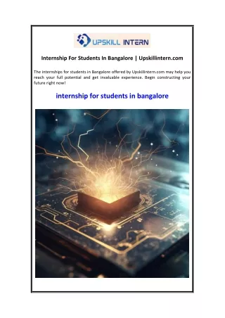 Internship For Students In Bangalore  Upskillintern.com