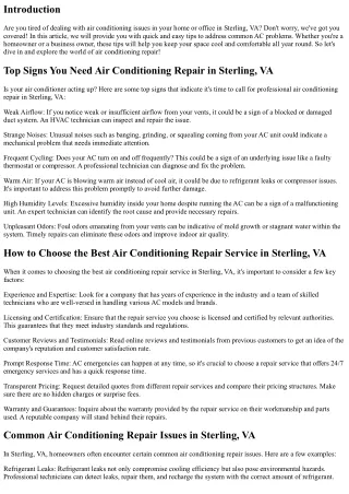 Quick and Easy Tips for Addressing AC Issues in Sterling, VA