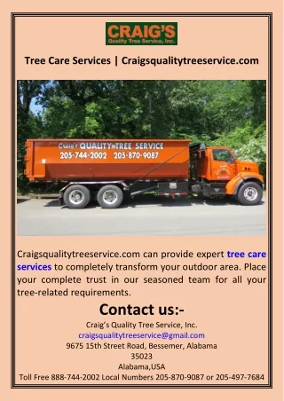 Tree Care Services  Craigsqualitytreeservice.com