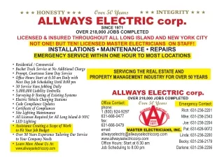 24 hour Electrician Long Island by ALLWAYS ELECTRIC CORP