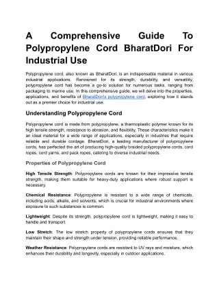 A Comprehensive Guide To Polypropylene Cord BharatDori For Industrial Use