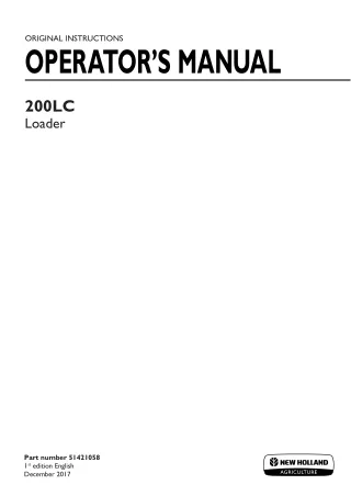 New Holland 200LC Loader Operator’s Manual Instant Download (Publication No.51421058)