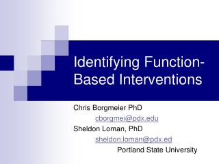 Identifying Function-Based Interventions
