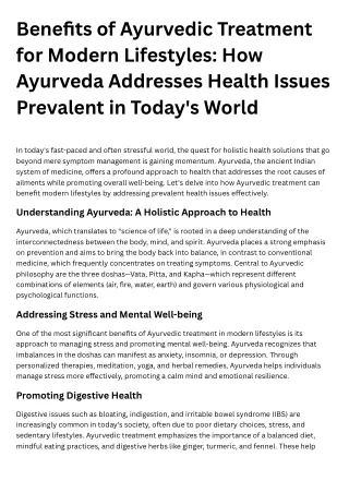 Benefits of Ayurvedic Treatment for Modern Lifestyles How Ayurveda Addresses Health Issues Prevalent in Today's World