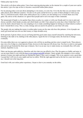 Online poker tips for free