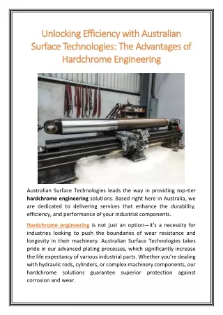 Unlocking Efficiency with Australian Surface Technologies The Advantages of Hardchrome Engineering