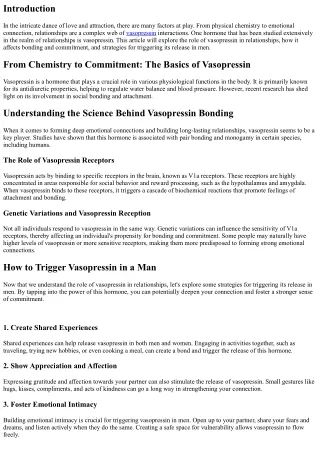 From Chemistry to Commitment: The Role of Vasopressin in Relationships