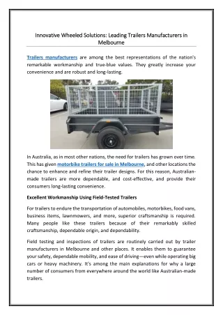 Innovative Wheeled Solutions Leading Trailers Manufacturers in Melbourne 17-06-2024