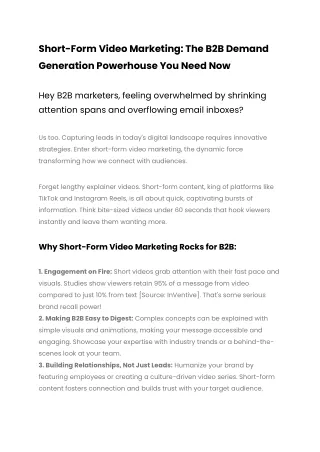 Short-Form Video Marketing- The B2B Demand Generation