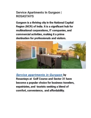 Service Apartments In Gurgaon | ROSASTAYS