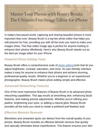 Master Your Photos with Beauty Brush: The Ultimate Free Image Editor for iPhone