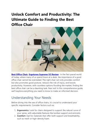 Unlock Comfort and Productivity The Ultimate Guide to Finding the Best Office Chair