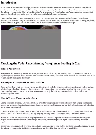 Cracking the Code: Understanding Vasopressin Bonding in Men
