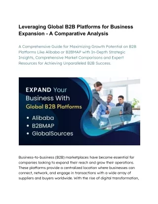 Leveraging Global B2B Platforms for Business Expansion