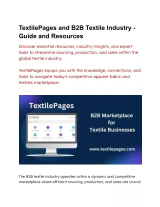 TextilePages and B2B Textile Industry