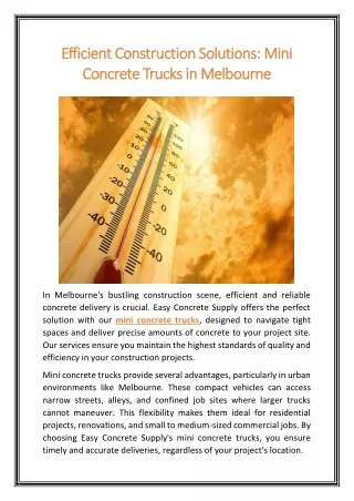 Efficient Construction Solutions Mini Concrete Trucks in Melbourne