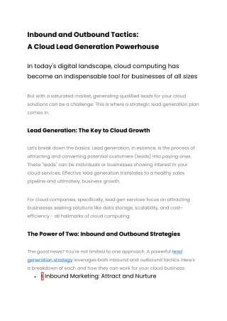 Inbound and Outbound Tactics-A Cloud Lead Generation Powerhouse