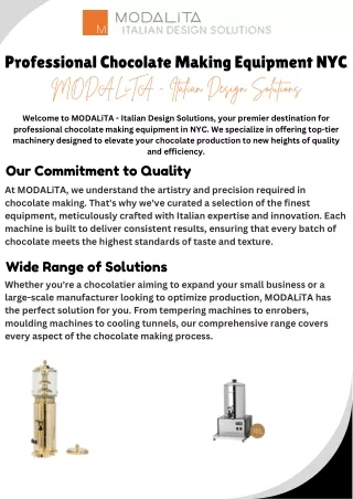 Premium Professional Chocolate Making Equipment NYC  MODALiTA - Italian Design Solutions