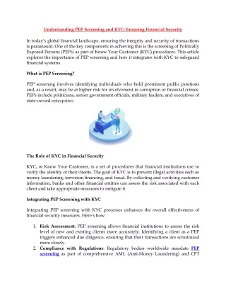 Understanding PEP Screening and KYC Ensuring Financial Security