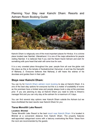 Planning Your Stay near Kainchi Dham: Resorts and Ashram Room Booking Guide