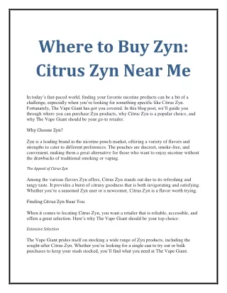 Where to Buy Zyn: Citrus Zyn Near Me