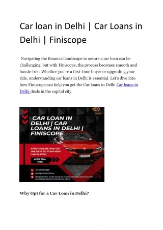 Car loan in Delhi | Car Loans in Delhi | Finiscope