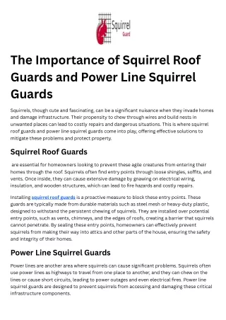 The Importance of Squirrel Roof Guards and Power Line Squirrel Guards
