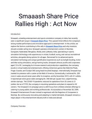 Get the Best Smaaash Share Price only at Planify