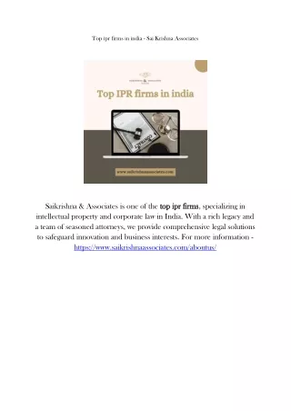 Top ipr firms in india - Saikrishna & Associates