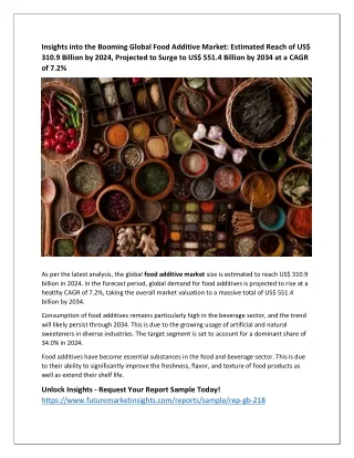 Insights into the Booming Global Food Additive Market 2024-2034