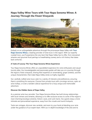 Tour Napa Sonoma Wines: Unforgettable Wine Tours in Napa Valley and Beyond