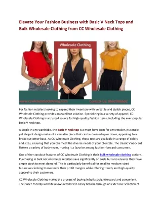 Elevate Your Fashion Business with Basic V Neck Tops and Bulk Wholesale Clothing from CC Wholesale Clothing