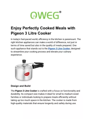 Enjoy Perfectly Cooked Meals with Pigeon 3 Litre Cooker